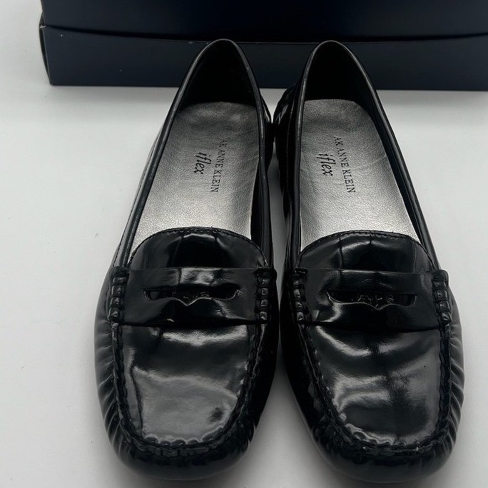 Anne Klein AK Black Patent Penny Loafers iflex Shoes Womens 7M